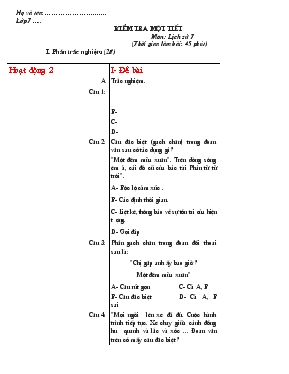 Kiểm tra một tiết môn Lịch sử 7